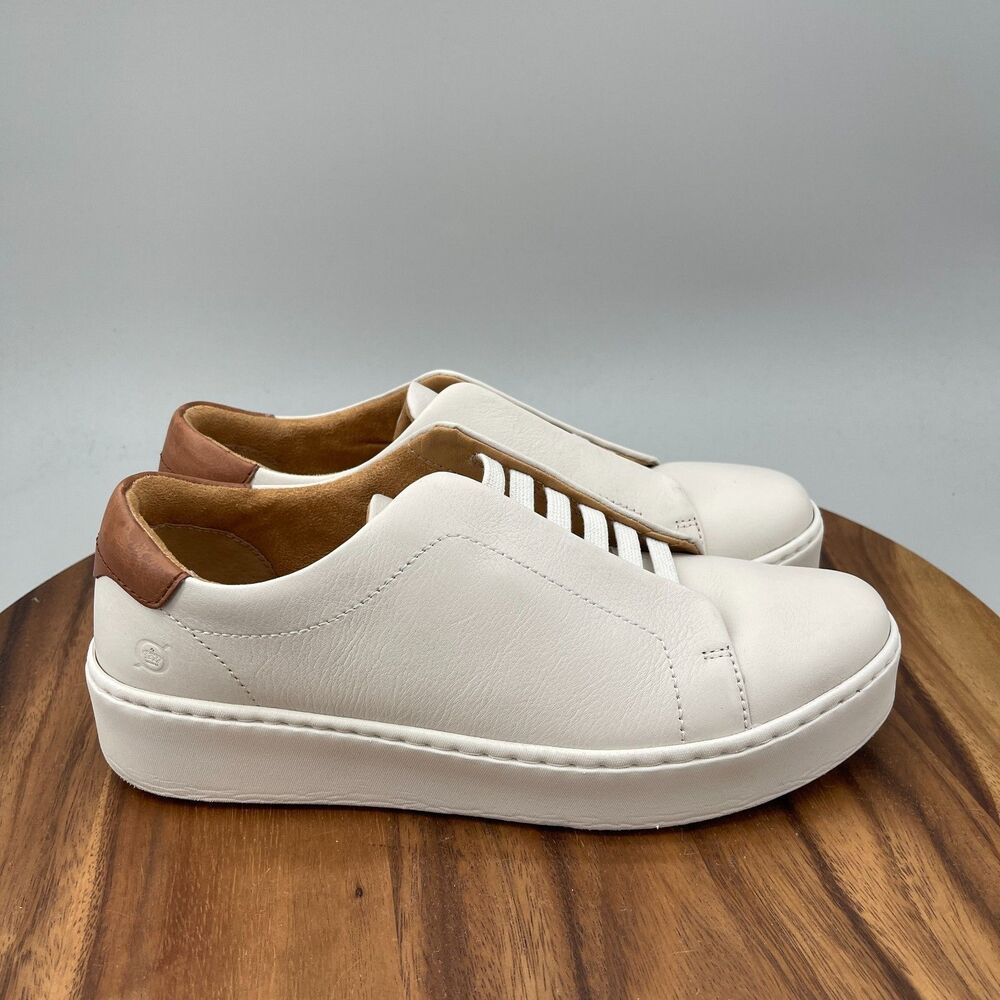 Born Mazzy Shoes Womens Size 10 M White Leather Slip On Casual Comfort Sneakers